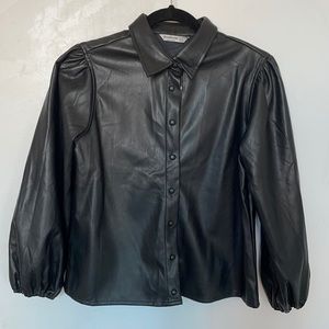 Stradivarius faux leather puff sleeve shirt